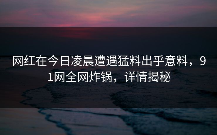 网红在今日凌晨遭遇猛料出乎意料，91网全网炸锅，详情揭秘