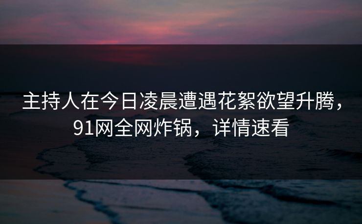 主持人在今日凌晨遭遇花絮欲望升腾，91网全网炸锅，详情速看
